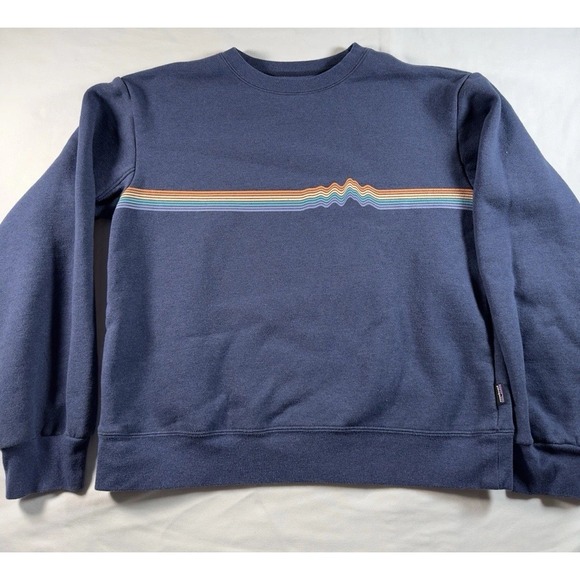 Patagonia Tops - Patagonia Sweatshirt Women Medium Ridge Rise Stripe Uprisal Blue Organic Cotton